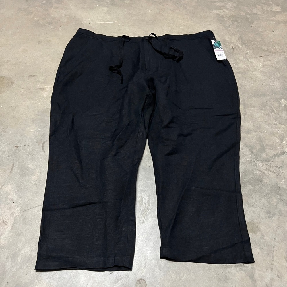 Cubavera Womens Capri Baggy XXL Jet Black Linen Blend Drawstring Pant CUBSCO03DS
